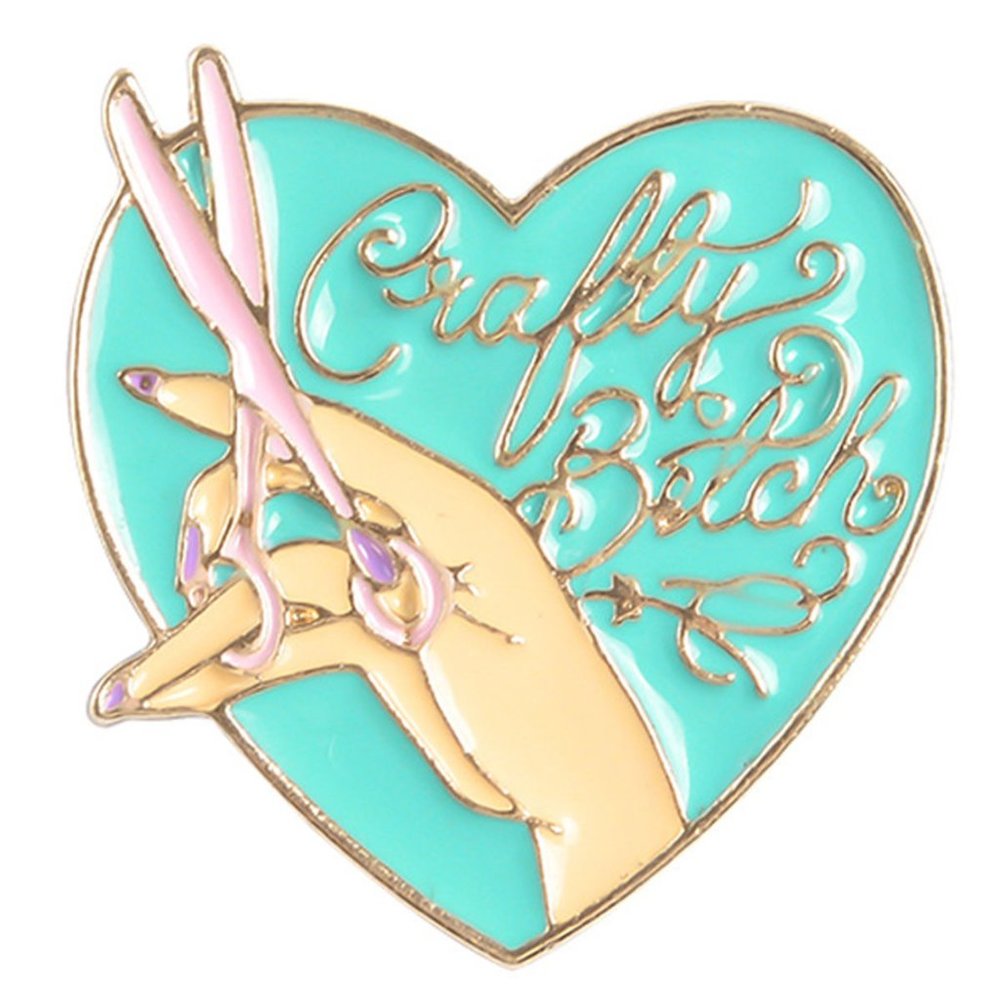 Metal & Enamel "Crafty B*tch" DIY Heart with Scissors Lapel Pin (New)